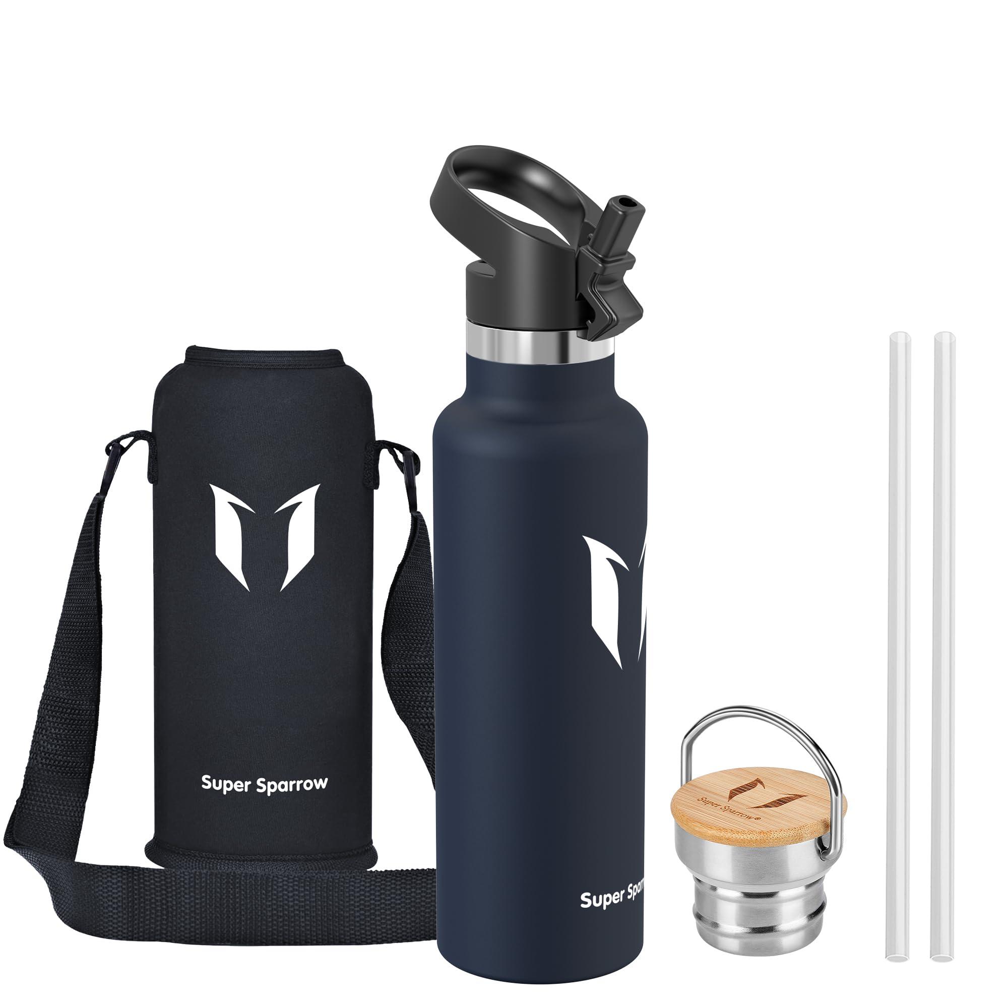 Super Sparrow Borraccia Termica - Bottiglia Termica Senza Perdite - 350ml/500ml/620ml/750ml/1L - Senza BPA Borracce Bambini - Per Scuola, Sport, Campeggio, Palestra, Ciclismo - Con 2 Tappi