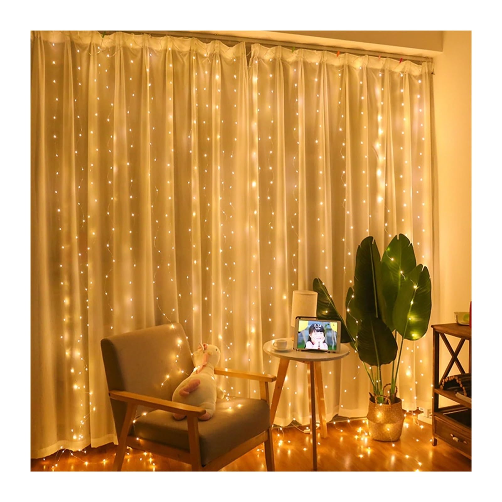 Weihnachts-Lichterkette for Fenster, 300 LEDs, mit Haken for die Wanddekoration im Innenbereich(Multicolor)
