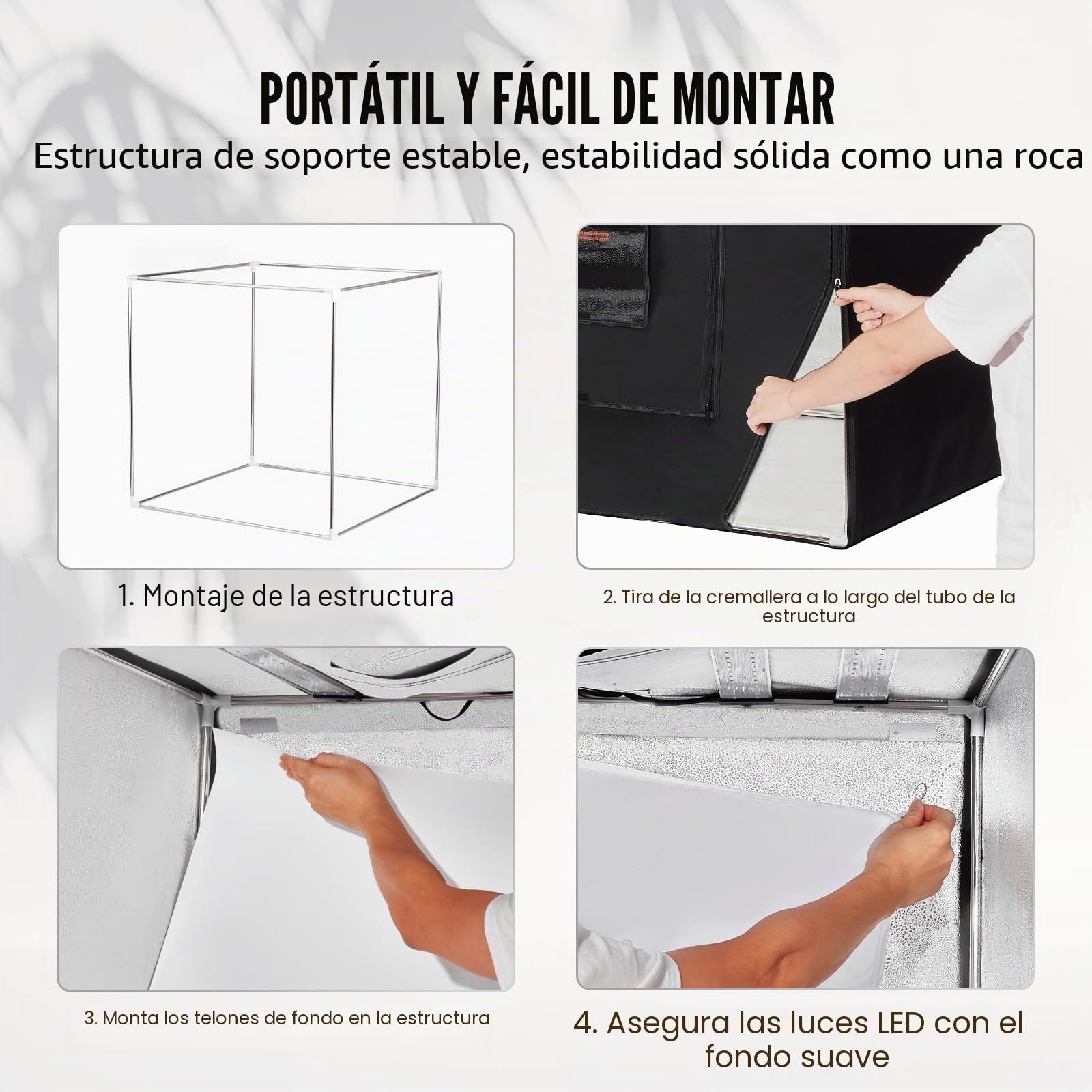 VEVOR Caja de Luz para Estudio Fotográfico 100x100 cm 5600K Caja de Fotos para Fotografía 210 Luces Led 5 Fondos Adaptador de Corriente Piezas de Esquina de Tela Suave CRI ≥95 para Fotografía