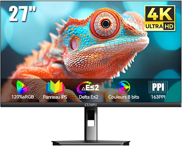 CUNPU 4K Écran PC 27 Pouces IPS UHD (3840x2160),SRGB 120% Delta E≤2, Cadre Ultra Slim, FreeSync, Moniteur Bureau 16:9, 73 Hz, 2×HDMI2.0 & 2×DP1.4, VESA 100 * 100mm - 1