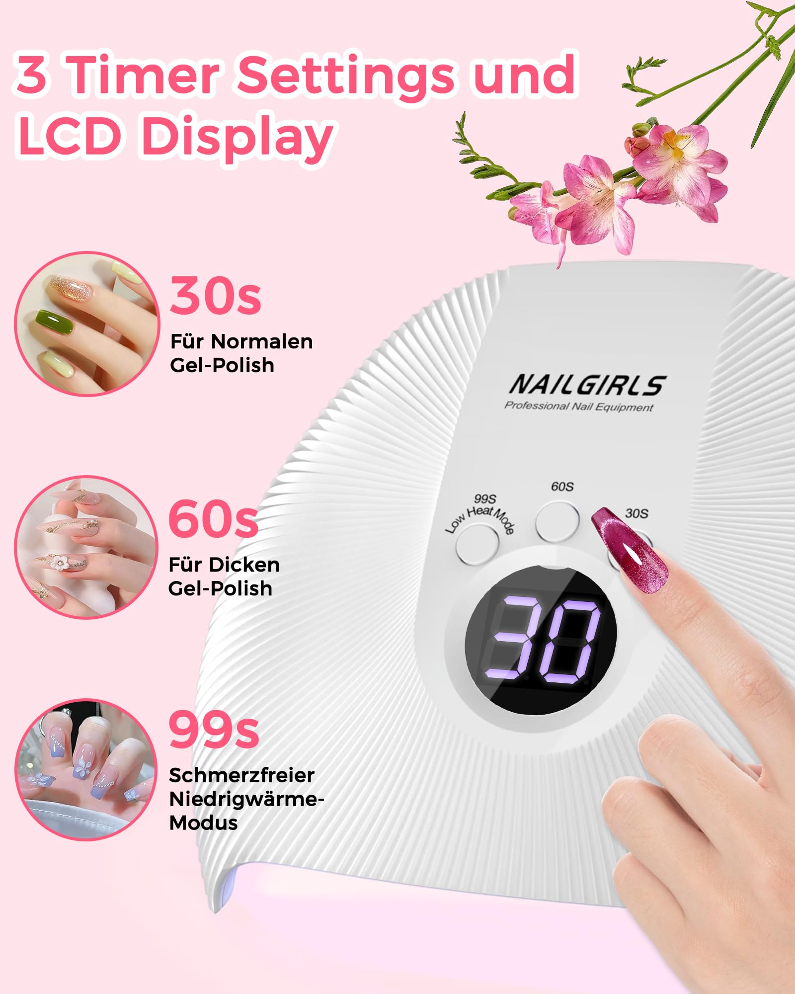 NAILGIRLS 75W Nagellampe für Gelnägel, UV LED Lampe Nägel, 30/60/99s Timer, Auto-Sensor und LCD-Display, UV Lampe für Gelnägel, Nageltrockner, für Zuhause und Salon, Geschenk für Frauen