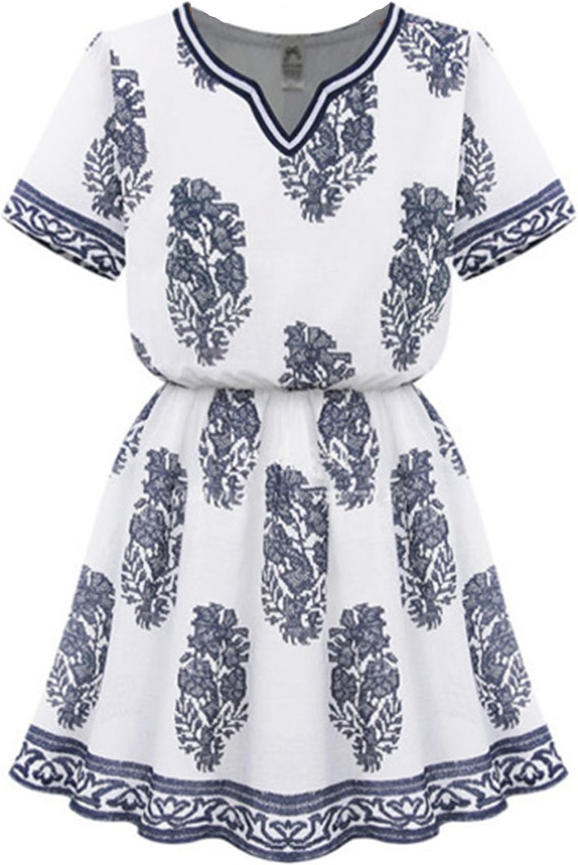 Sheinside Women's White V Neck Short Sleeve Floral Dress