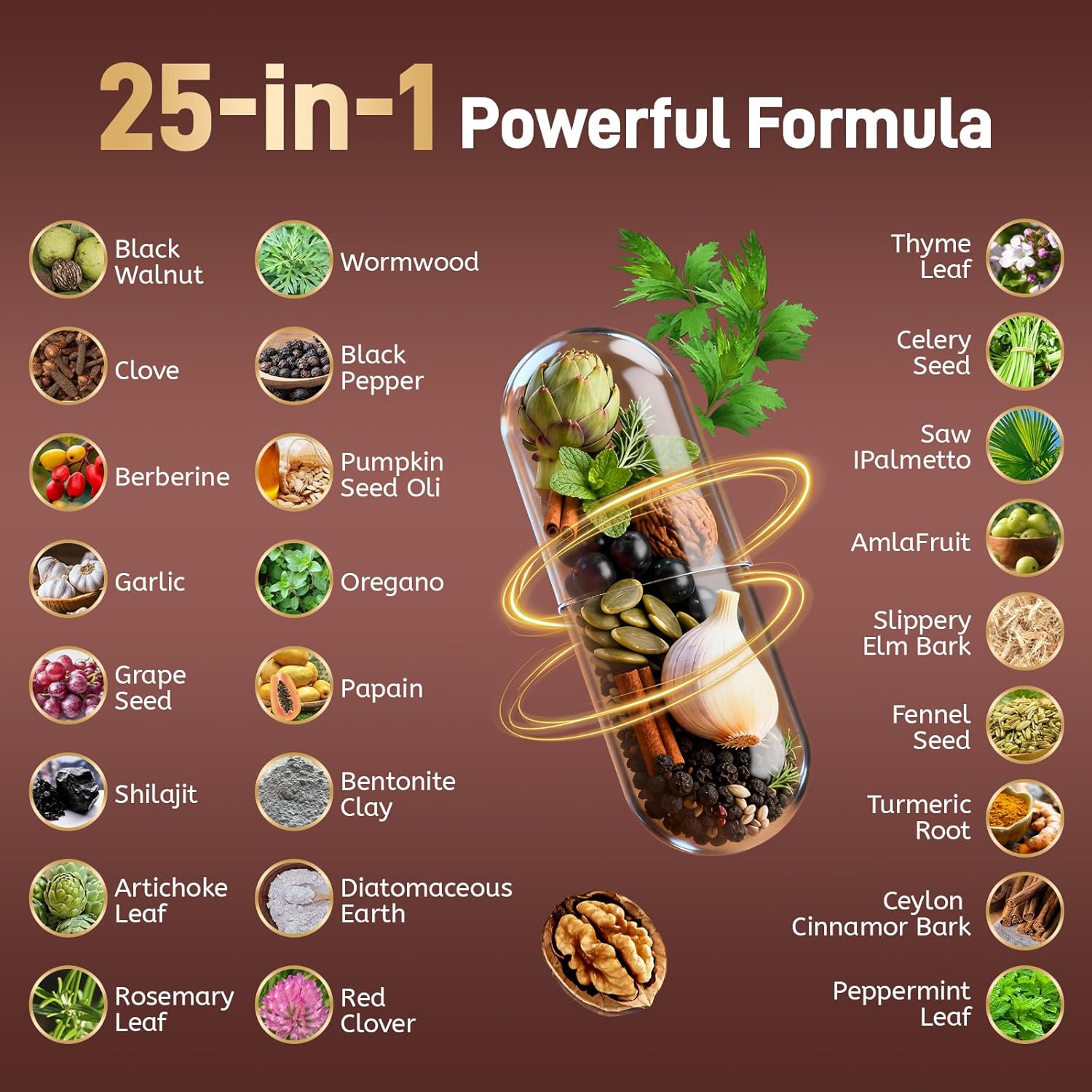 Totaria 120 Counts 25-in-1 Wormwood Black Walnut Clove Cleanse for Humans Capsules - Gut Cleanse Detox & Digestive & Liver Health with Pumpkin Seed Oil Clove Garlic Oregano - Herbal Vegan Capsules - Image 2