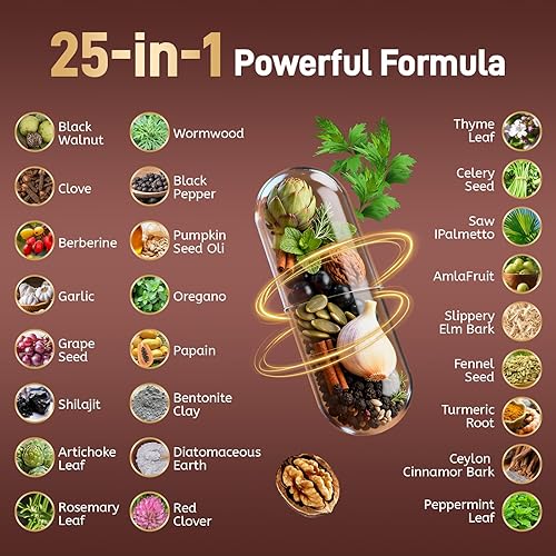 Miniatura 2 de Totaria 120 cápsulas de limpieza 25 en 1 de ajenjo negro y nuez para humanos - Limpieza intestinal desintoxicante y salud digestiva y hepática con