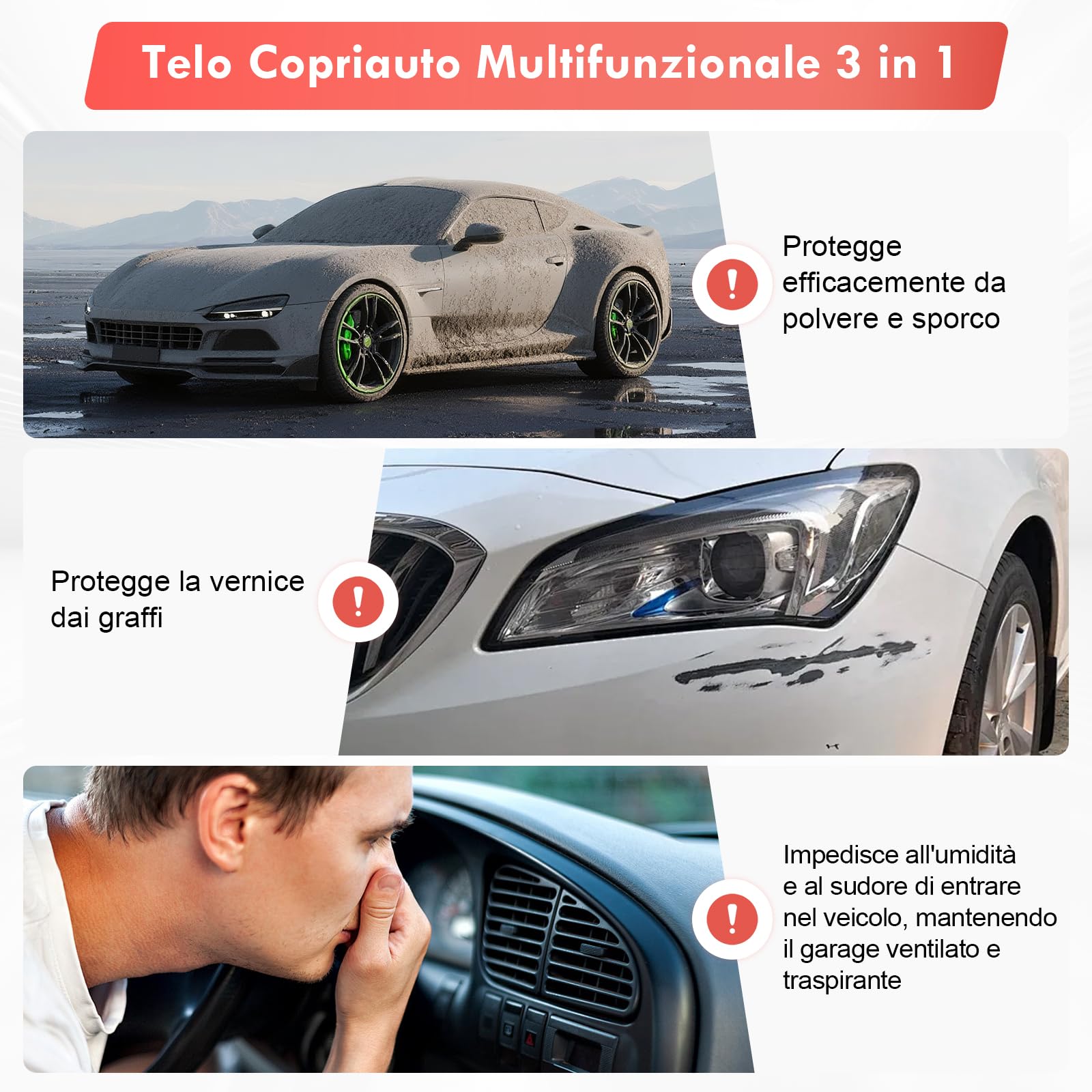 Telo Copriauto Elastico per Interni, Telo Copriauto da Interno Universale Adatto a Berline, Auto Sportiva, SUV, Traspirante e Antipolvere, Morbido al Tatto, Aderente, Nero e Rosso, L