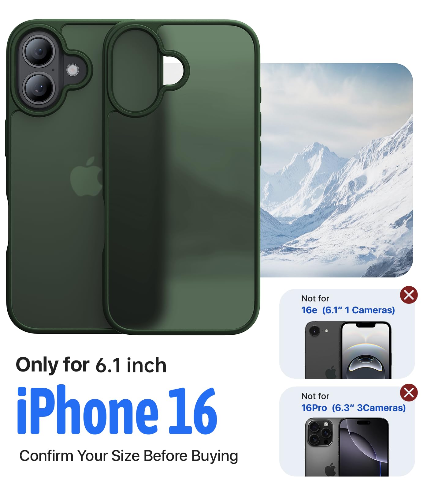 Eastinbox Custodia per iPhone 16 [protezione contro le cadute di grado militare da 4,6 m], custodia per iPhone 16 antiscivolo, antigraffio, sottile opaca satinata, custodia per iPhone 16 da 6,1