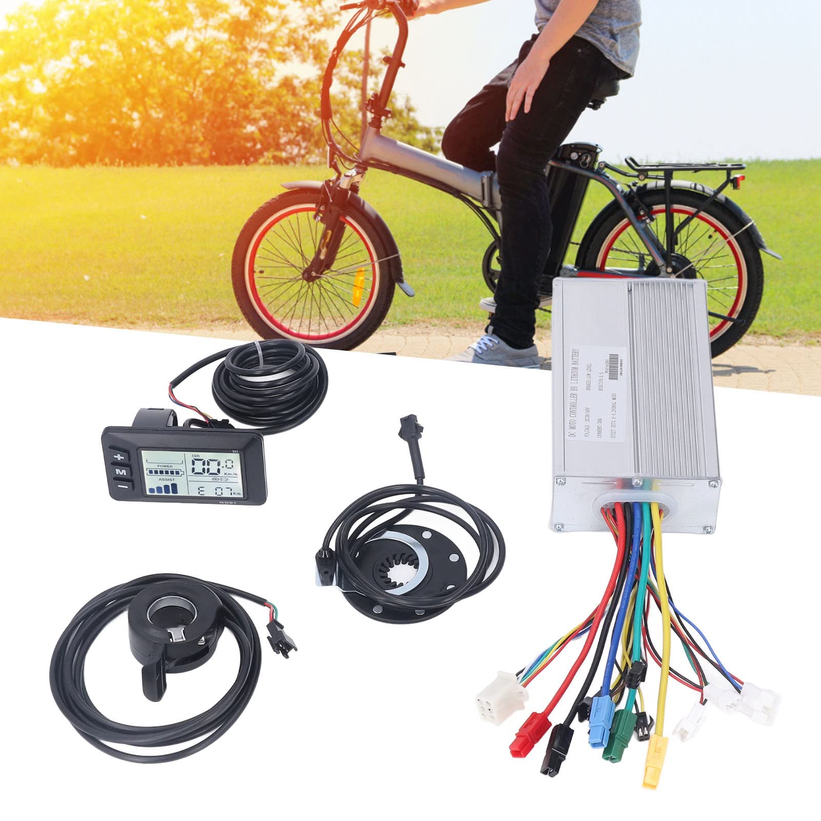 Kit Controller Bici elettrica 30A, misuratore LCD GD01 Impermeabile con quadrante acceleratore, Cablaggio sensore di Assistenza alla Potenza, Kit di Modifica Completo per Motore