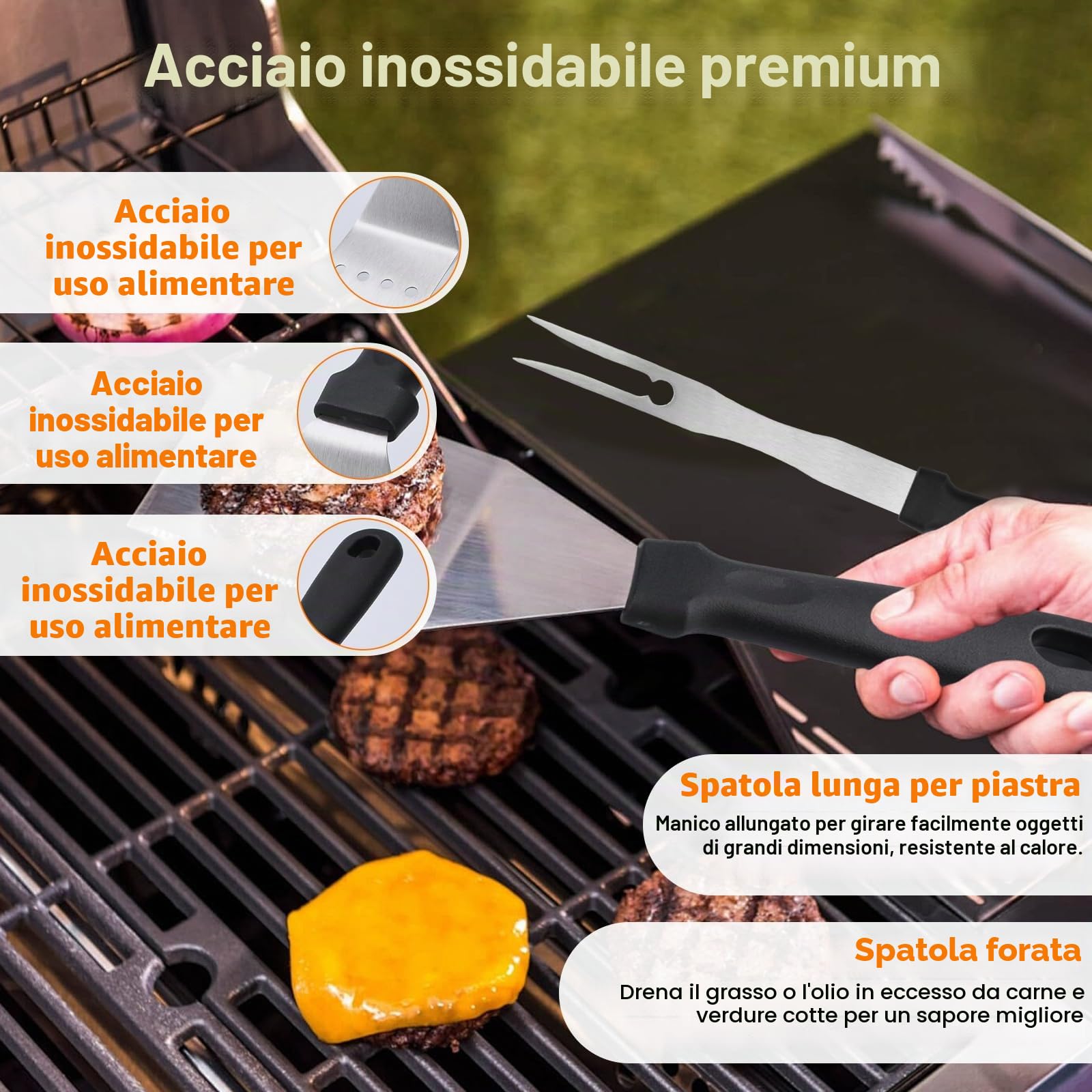 32Pcs Set BBQ Accessori,Set di Utensili per Barbecue,Accessori Barbecue Professionale In Acciaio Inox,Kit Utensili Barbecue con Borsa Facile da Trasportare,Perfetto Come Regalo per Uomini