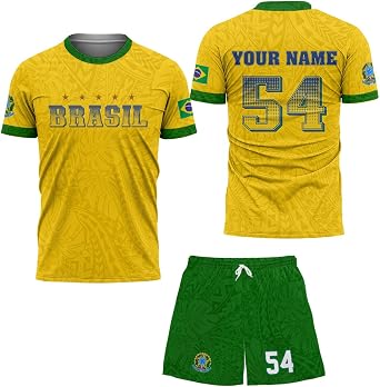 Personalized Brazil Soccer Jersey, Custom Name Number Brasil Soccer Jersey for Men, Brazilian Soccer Jerseys Uniform Team