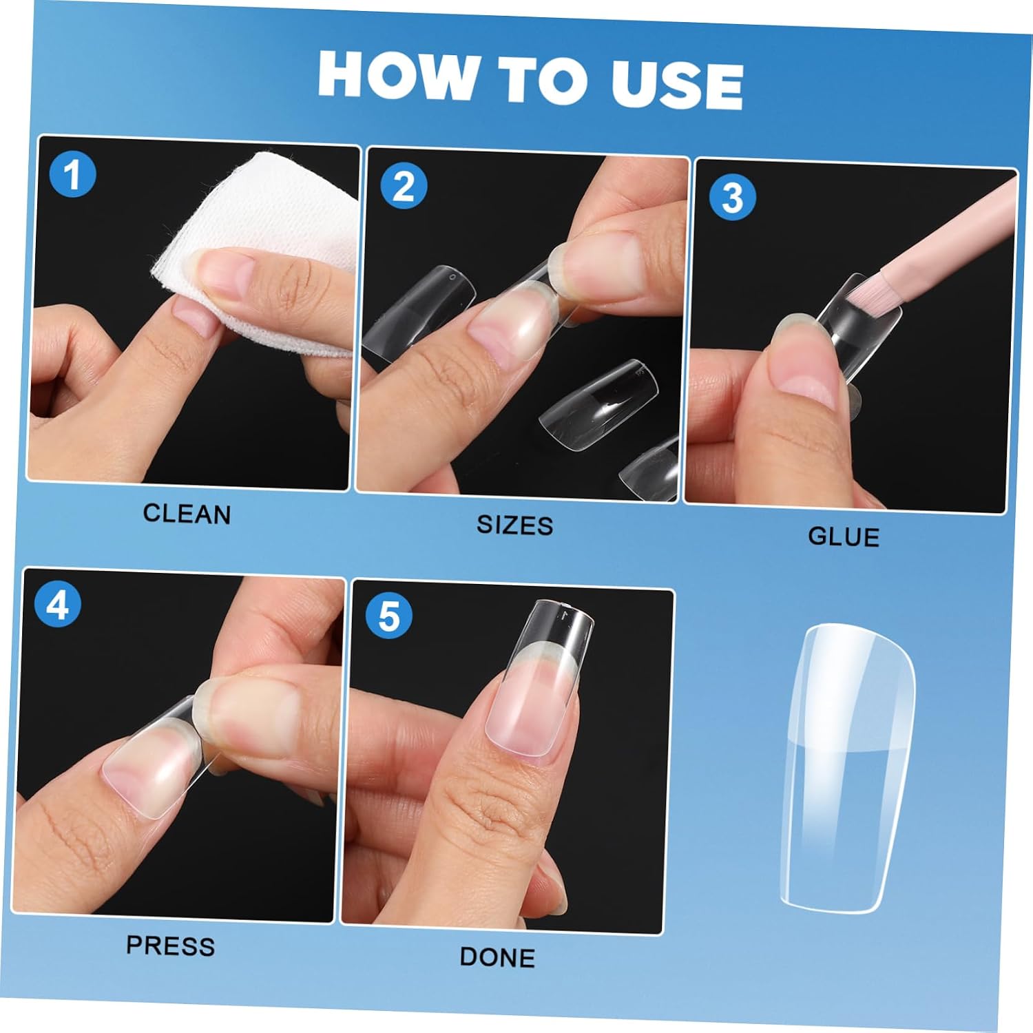 Didiseaon Long Nail Tips Transparent 240pcs Square Nail Extensions Full Coverage