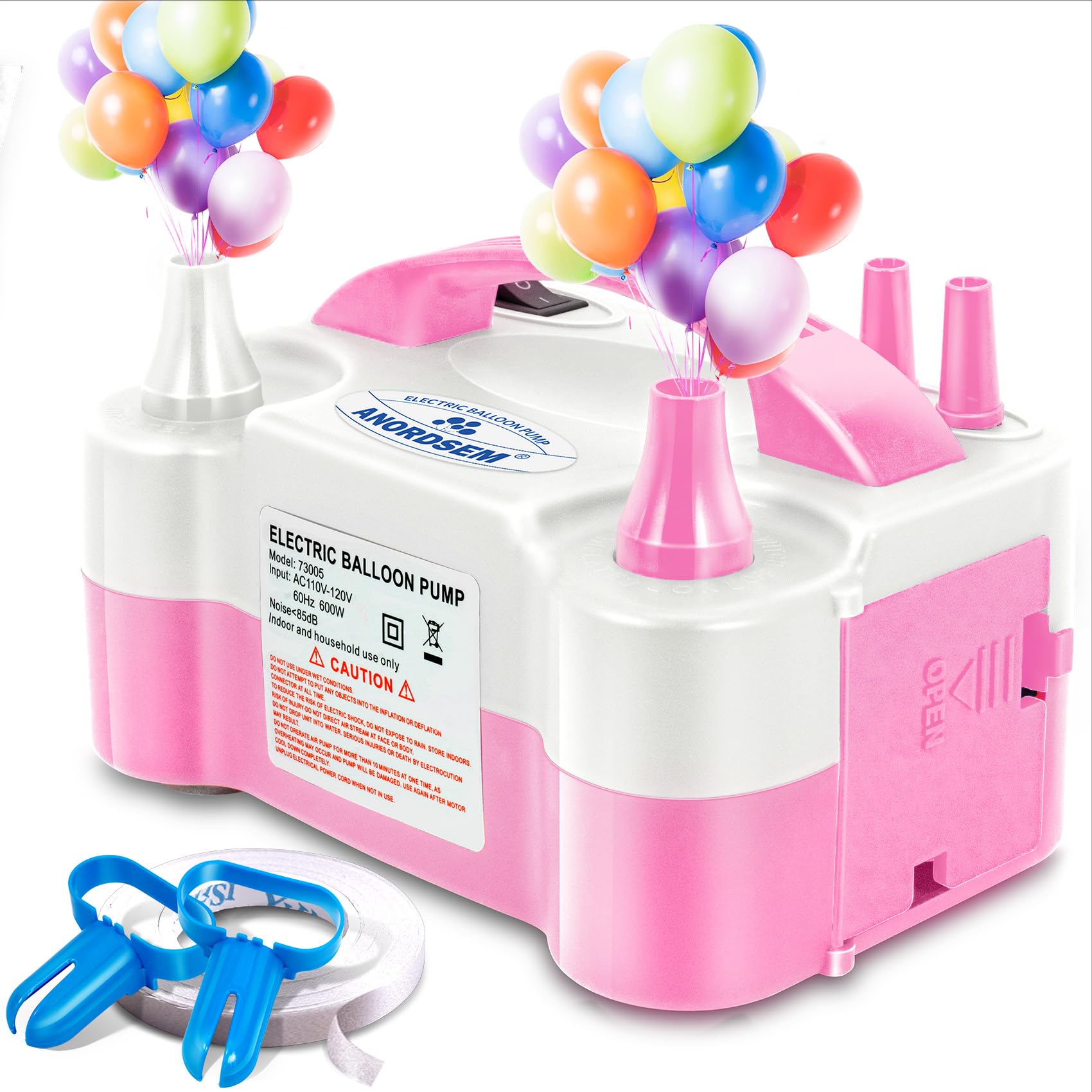 Anordsem Electric Balloon Air Pump: Polypropylene Plastic Case with Dual Nozzle - Quick Inflating for All Balloons at Home - Blower Machine Knotter/