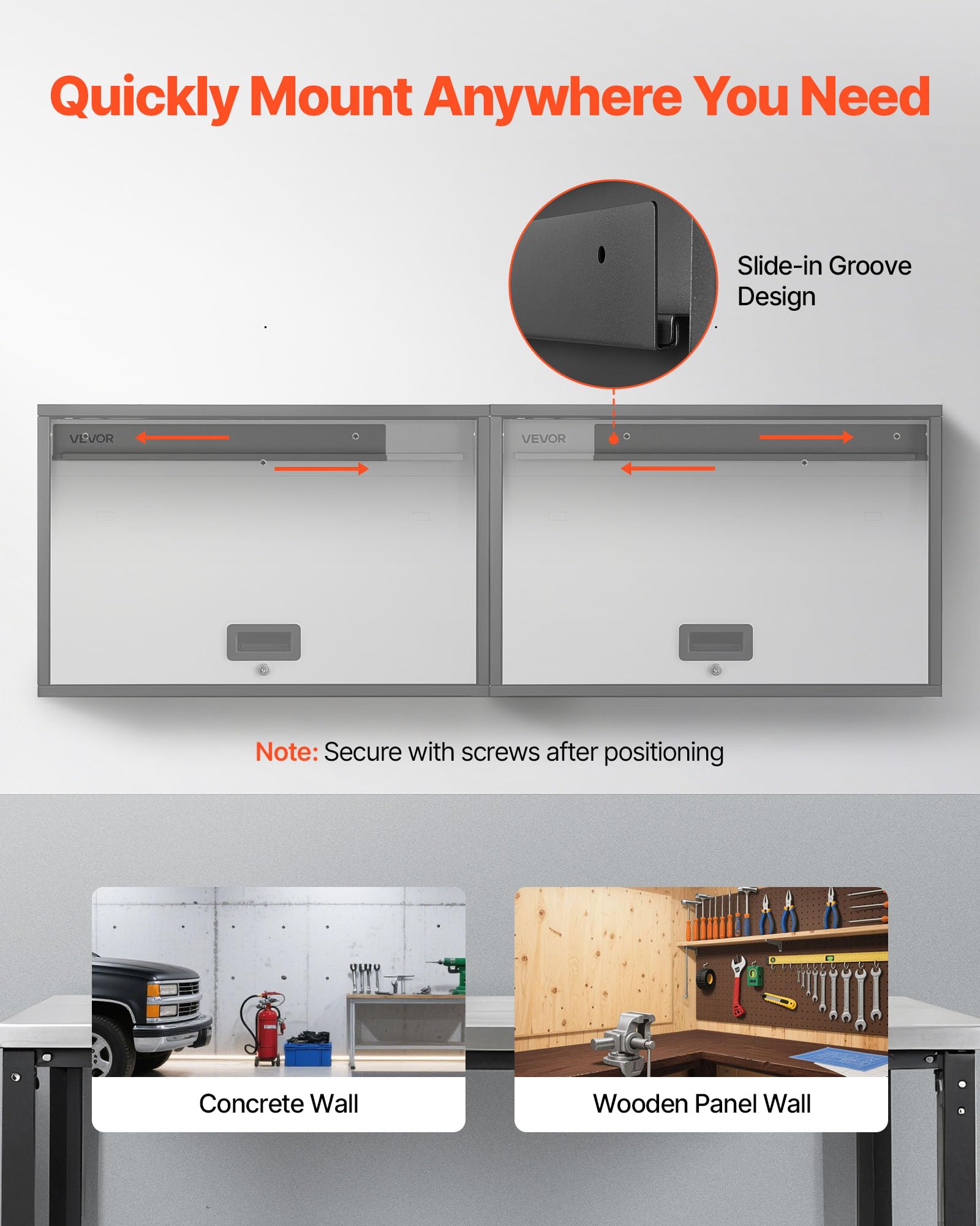 VEVOR Mobiletto da Parete in Metallo, 770 x 305 x 500 mm, Mobiletto Portautensili Sospeso con Ante a Ribalta e Ripiano, Capacità di Carico 108,9 kg per Garage, Cantina, Cucina, Montaggio Richiesto
