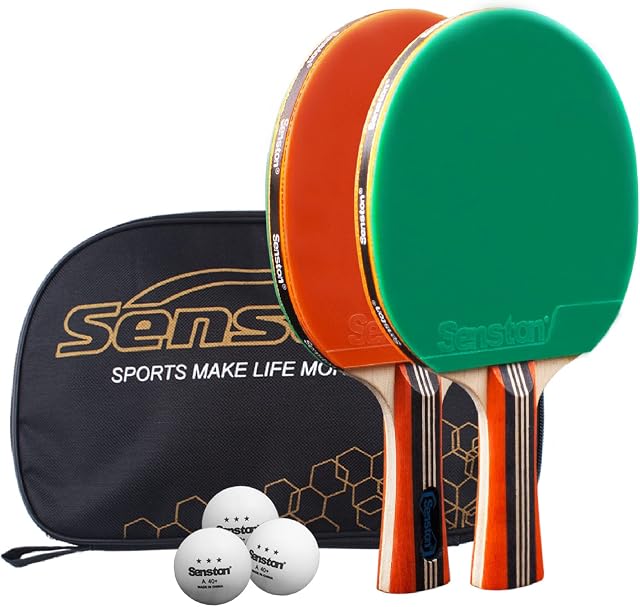 Senston Table Tennis Bats 2 Player Set, Ping Pong Paddle Set with Racket Case, Table Tennis Racket for Family Activity, School and Sports Club