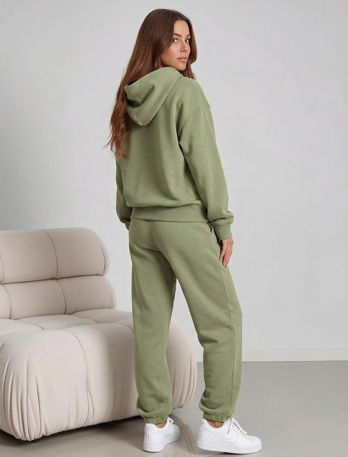 Womens 2 Piece Sweatsuit Set, 2025 Casual Long Sleeve Hoodie with Loose Wide Leg Sweatpants for Fall and Winter - Image 4