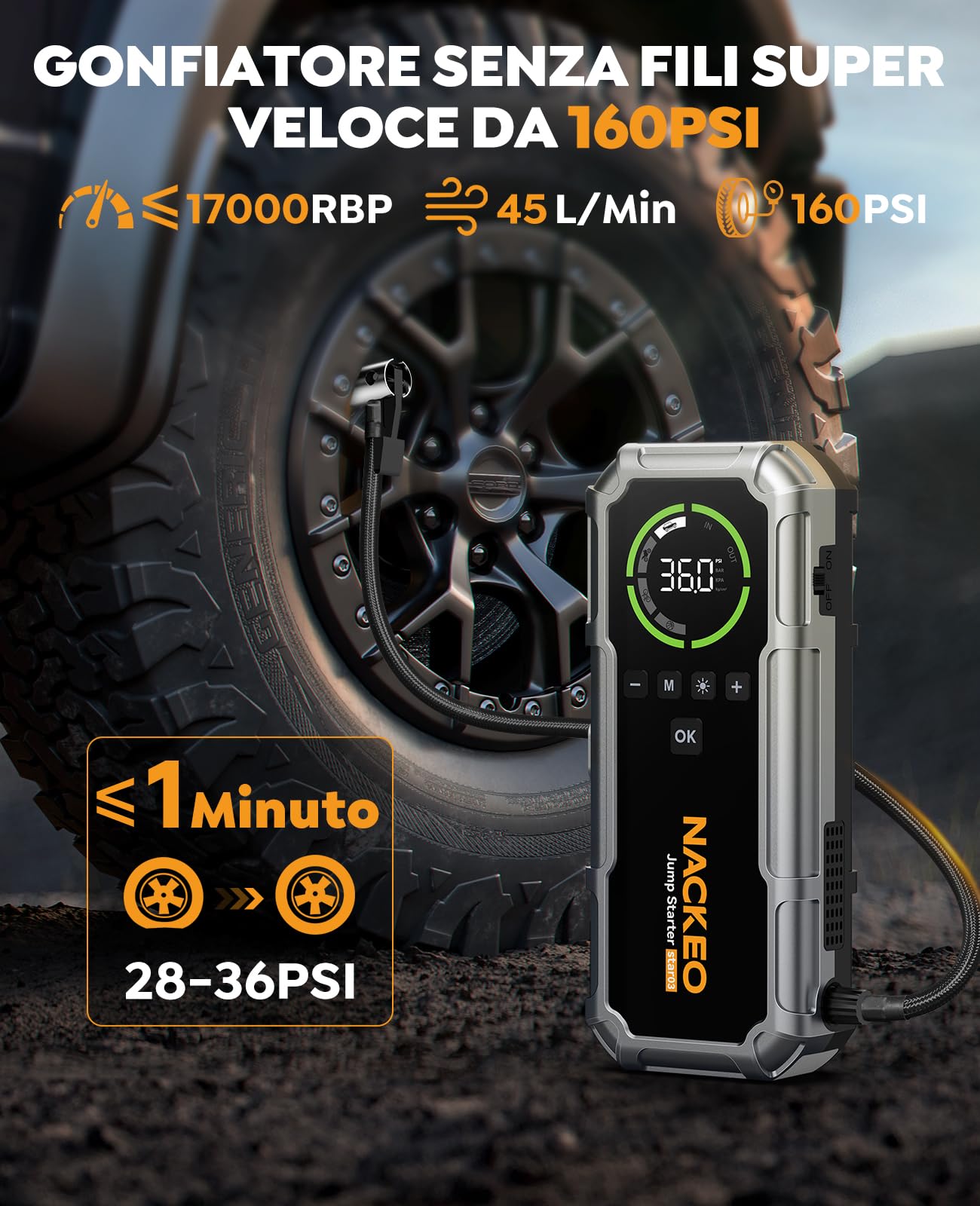 Avviatore Batteria Auto con Compressore 160 PSI, 8000A Avviatore Emergenza per Auto/Moto per (Tutti Gas 12L Diesel), 12V Booster Avviamento Auto 600 lumen LED/Ricarica USB-C, Ampio display LCD