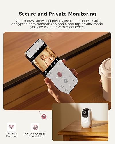 Miniatura 3 de Momcozy Monitor inteligente WiFi para bebé, monitor de bebé con control de aplicación con cámara y audio, alerta de zona de peligro, detección