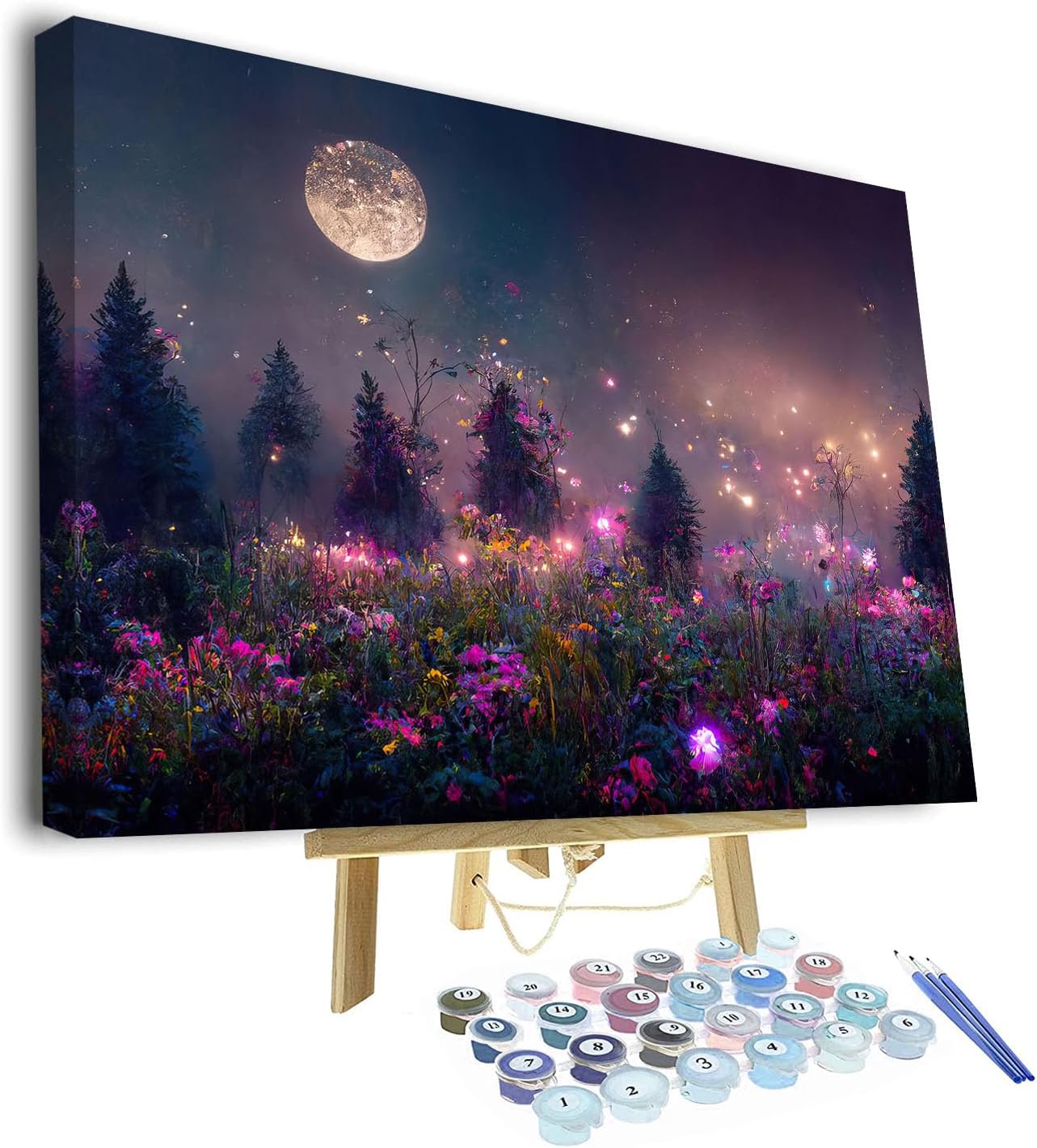 TUMOVO Adult Paint by Number Kits on Canvas, Moonlight Wilderness Scenery Paint by Numbers, Painting by Numbers for Adults, DIY Number Painting Kits Canvas Arts for Decor with Frame, 16 X20 Inch