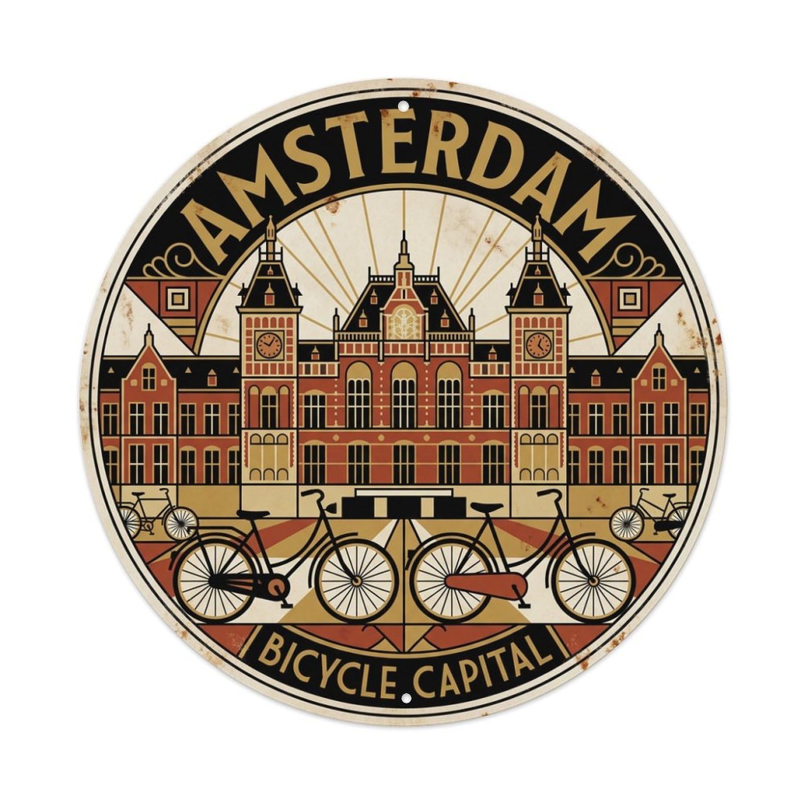Fqnyr Style Metal Tin Sign Vintage Travel Amsterdam Netherlands Collectible