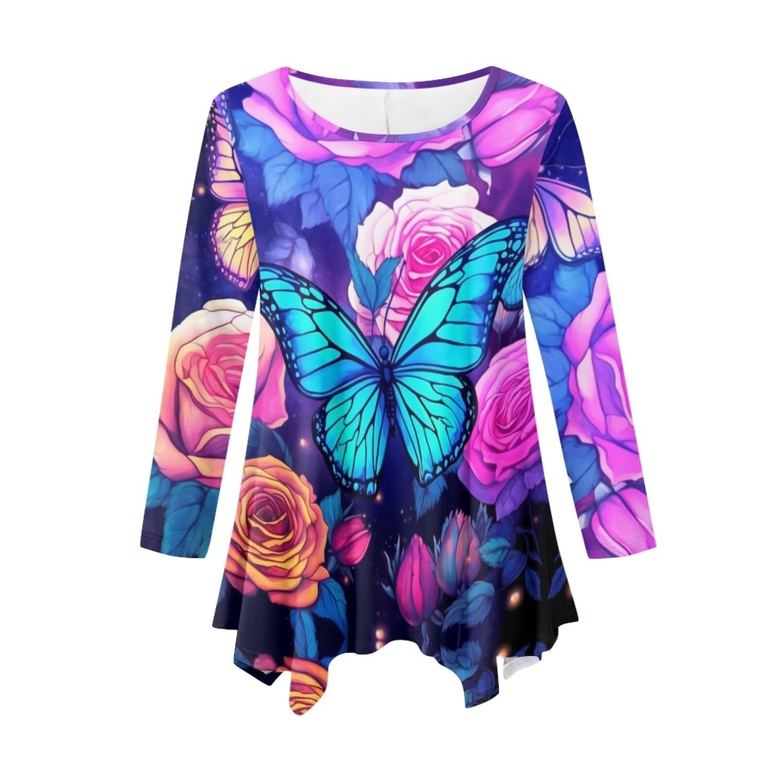 HELLHERO Long Sleeve Tunic Tops for Women Casual Shirt Blouse Size S-6X