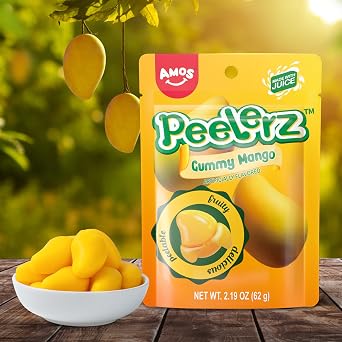 Amos Peelerz Mango Gummy, Peeling Mango Candy,Resealable 2.19oz Bag (Pack of 3)