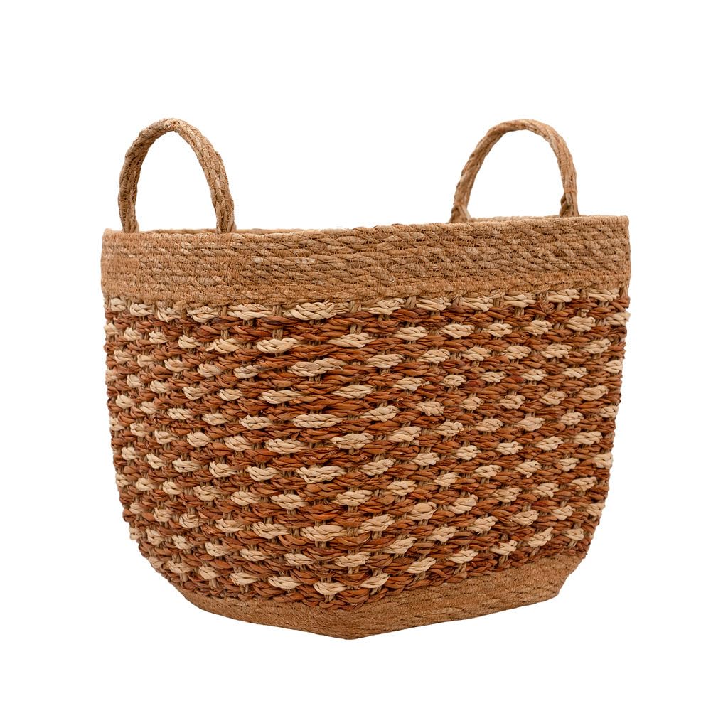 Arthur Cameron Natural – Karatoya Square Seagrass Basket With Tapered Base – Handcrafted Square Storage Basket With Handles, Decorative Woven Organiser For Stylish Home Storage & Display (Large)