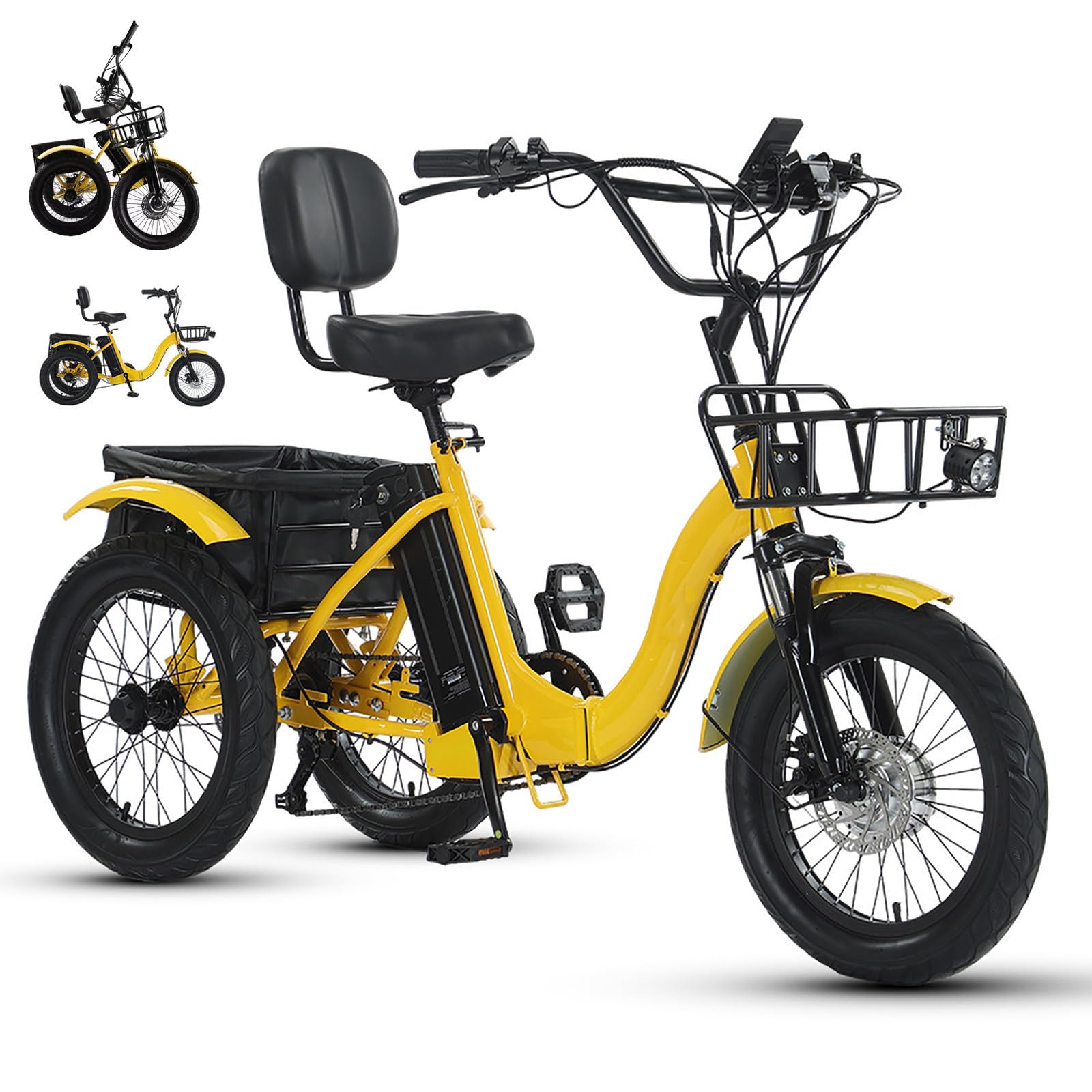 Tricycle À Assistance Électrique pour Adultes, 3 Modes De Conduite, Pneu Large De 18 Pouces, Panier Arrière, Écran D'affichage, Pliable, Conduite Souple, Convient Aux Adultes
