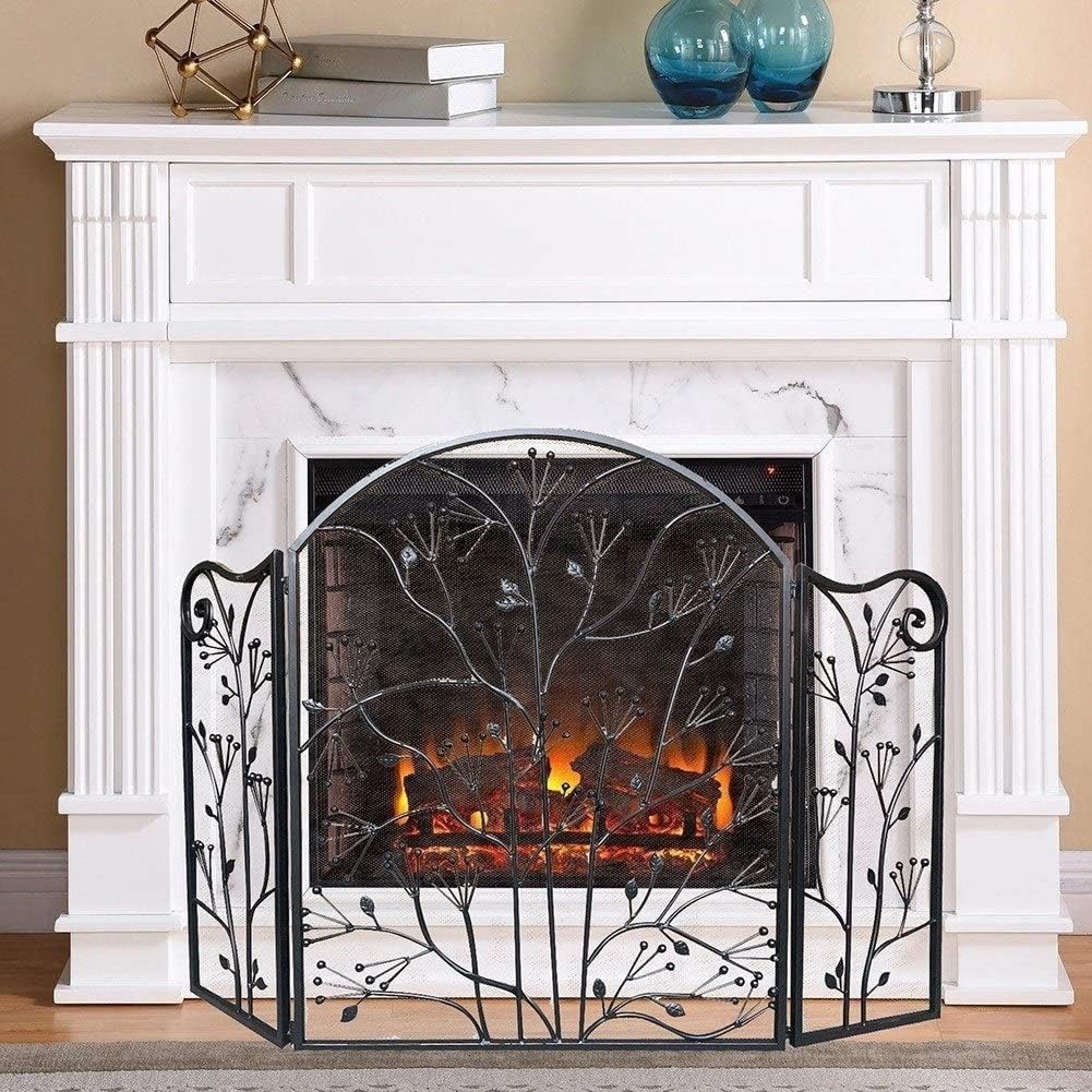 Fireplace Screen Guard, 3 Panel Fire Place Guard Fire Screen Spark Flame Guard Arched, Black Folding Design Fireplace Screen with Hinge, 127cm (W)×83cm (H) (Color : Black)