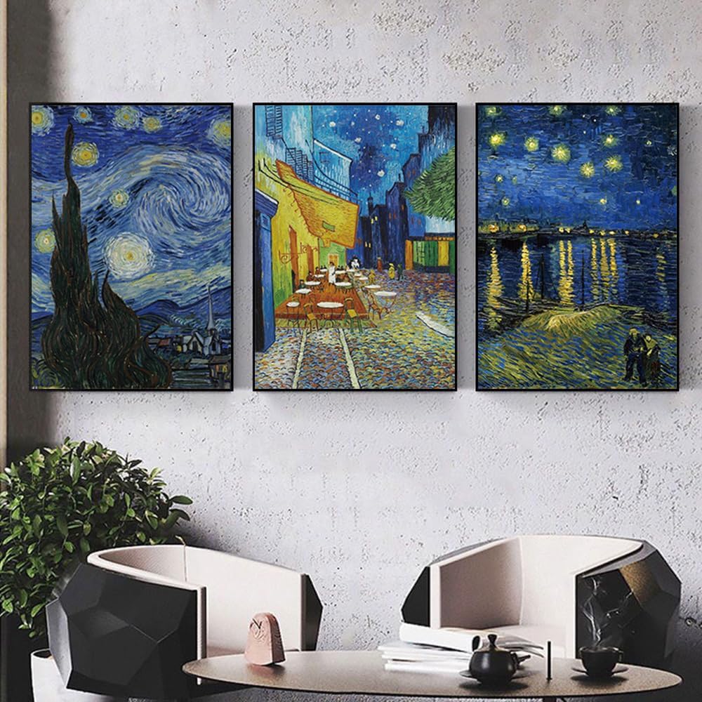 ARTFEB 3 Piece Canvas Wall Art,Classic Van Gogh Artwork Painting Reproduction,Starry Night Giclee Canvas Prints Wall Art for Home Office Decor