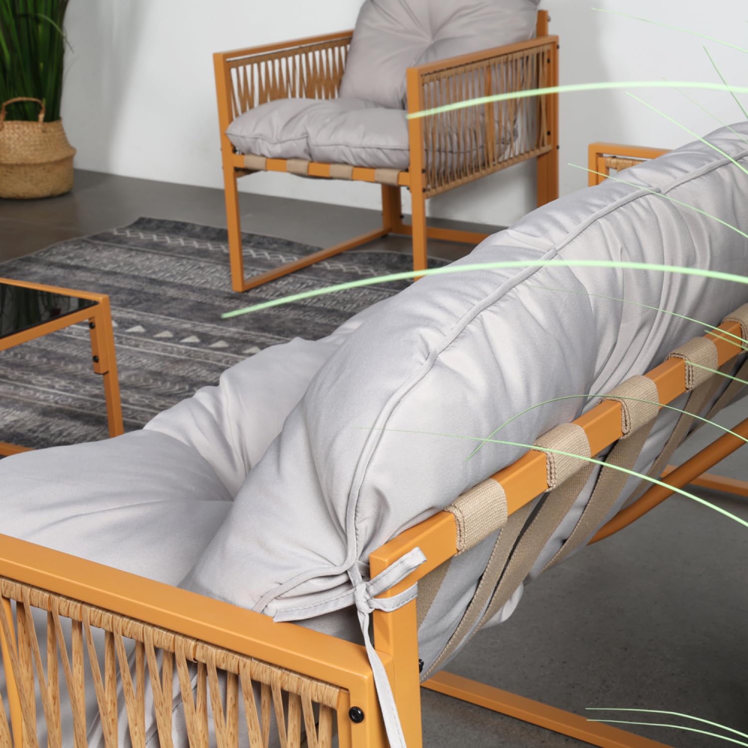 CONCEPT USINE Salon de Jardin TURINI 8 Places Rotin Naturel Gris Clair