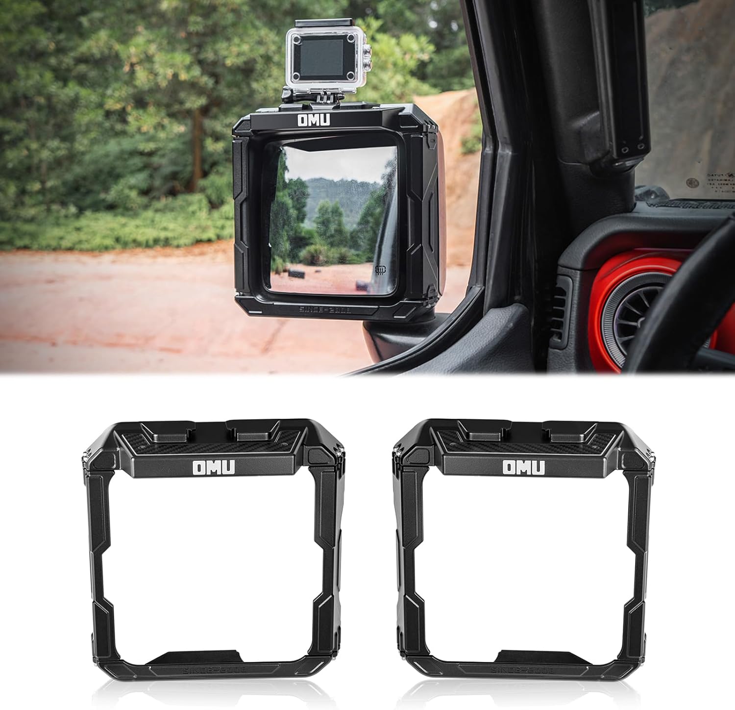 OMU 2PCS Aluminum Rearview Mirror Rain Visor Guard Frame Compatible with 2018-2024 Jeep Wrangler JL & 2020-2024 Jeep Wrangler Gladiator JT, Exterior Accessories (Black)