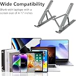 Laptop Stand, Aluminum Full Coverage Non-Slip Rubber Adjustable Ergonomic Portable Laptop Holder, Foldable Computer Stand 6 Angles Anti-Slip Laptop Riser Compatible with 4-17 inch Laptops
