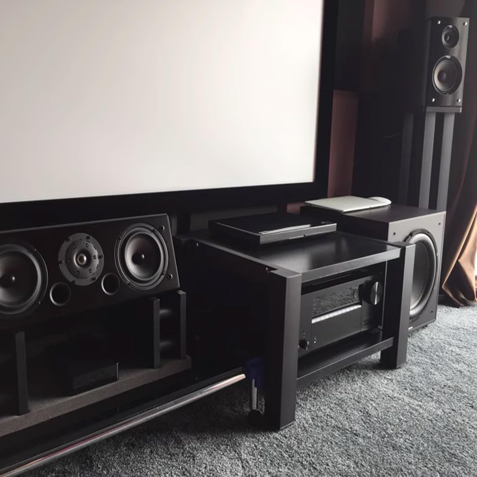 3-poziomowy stojak HiFi, wielofunkcyjna półka do przechowywania, stojąca szafka audio na gramofony płyty winylowe, czarna, 60 x 52 x 52 cm