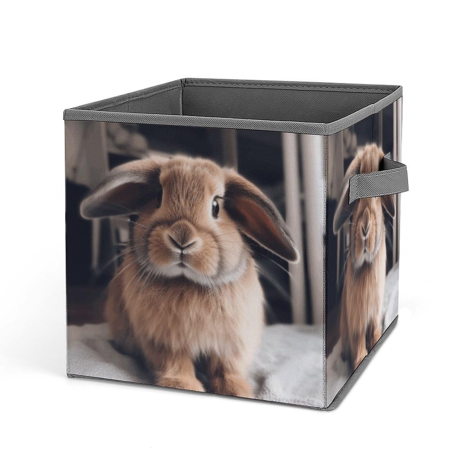 BTCOWZRV Rabbit on Bed Cube Storage Bins - 11 Inch Heavy Duty Fabric Closet Bins for Shelves, Cube Organizer - Collapsible Storage Boxes with Handle Decorative Clothing Storage Baskets