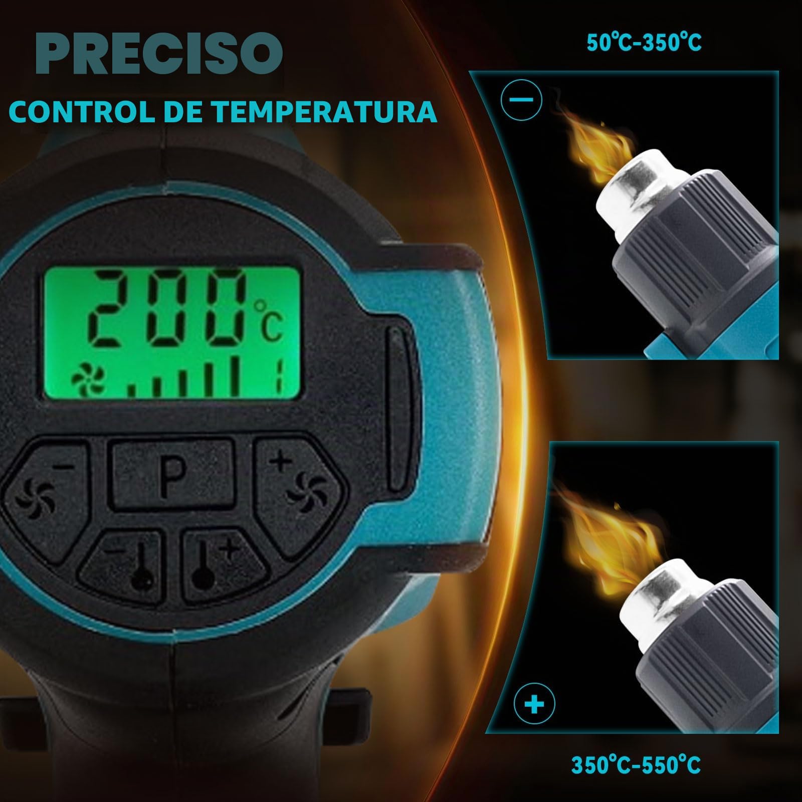 Batería de pistola de aire caliente para Makita 18V, soplador de aire caliente con pantalla LCD y 5 boquillas, 2 ajustes de temperatura, máx. 550 °C para manualidades, tubos retráctiles, resina