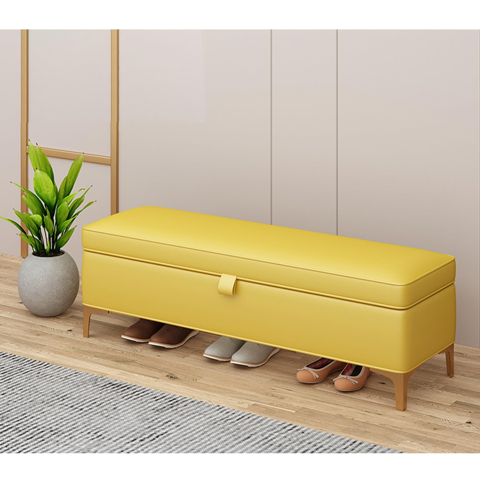 Banc ottoman extra-long rembourré avec coffre de rangement haut de gamme