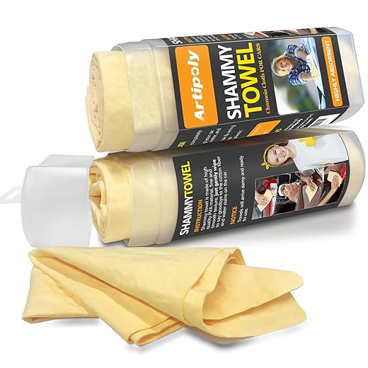 Premium Shammy Cloth for Car Drying 2pk (26”x17”)-Super Absorbent Chamois Towel for Car-Reusable Shammy Towel for Car, Bathroom,Pets, Dust Remove, No Spots/Streak/Scratch