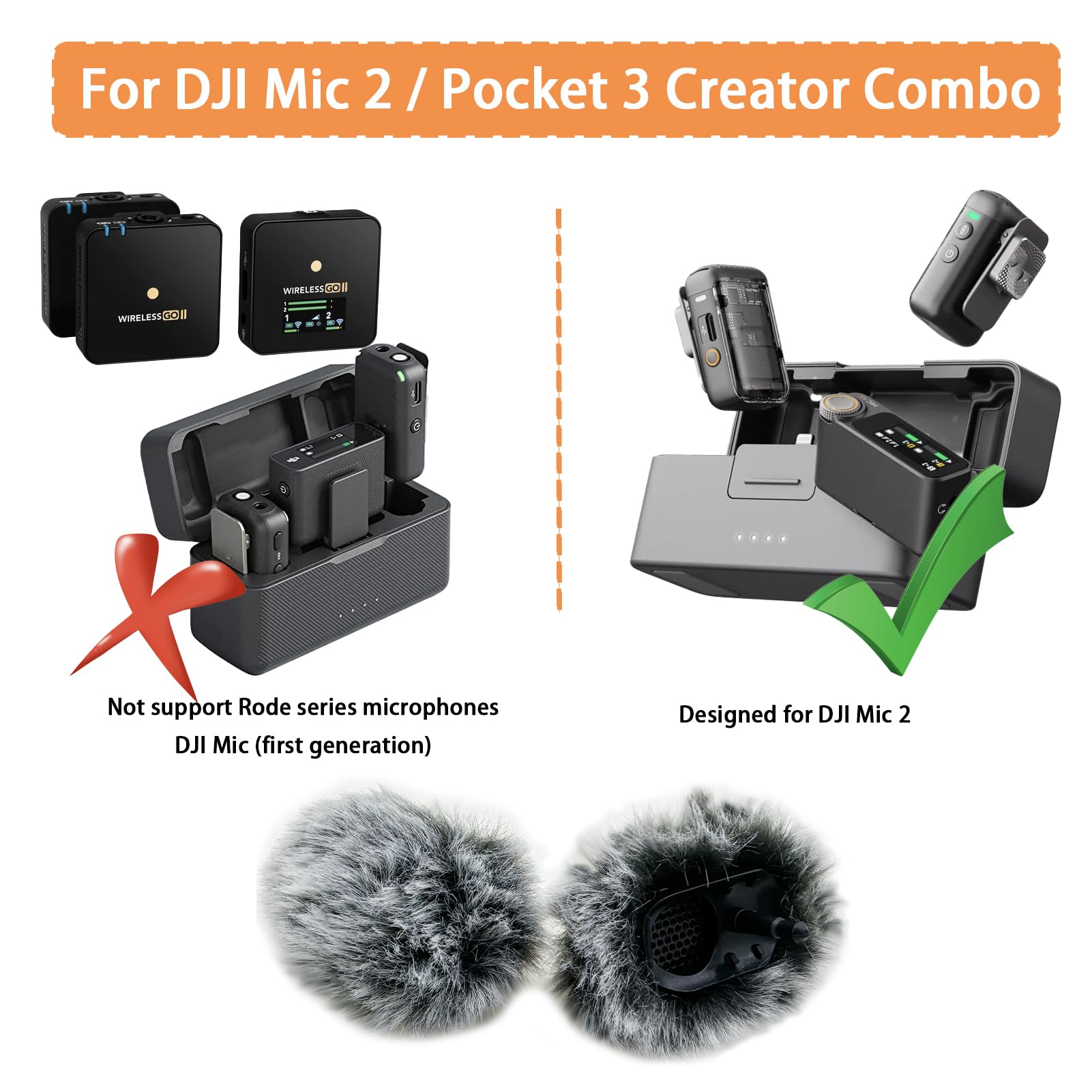 Windscreen for DJI Mic 2 Transmitter Cover/Osmo Pocket 3 Lavalier Microphone Accessories 2 Pack Furry Wind Muff Screen Pop Filter Noise Reduction Foam - Grey