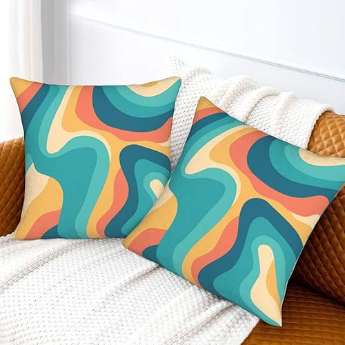 Miniatura 2 de Juego de 2 fundas de almohada bohemias de 18 x 18 pulgadas, fundas de almohada bohemias onduladas suaves con ondas de arco iris, fundas de cojín