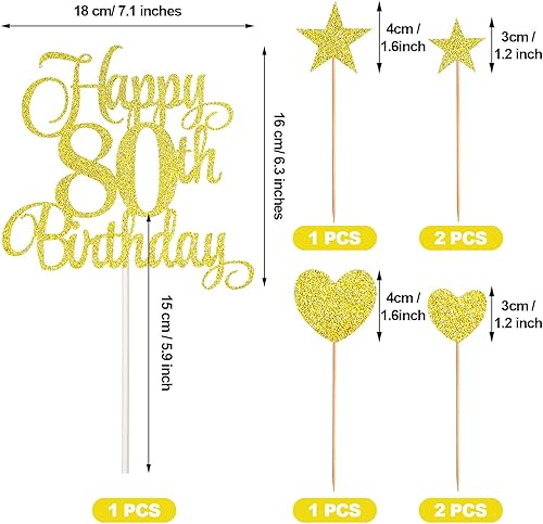 Miniatura 3 de El juego de decoraciones para tartas de cumpleaños número 80 incluye velas de 80 cumpleaños número 80 velas y adornos para pasteles de feliz