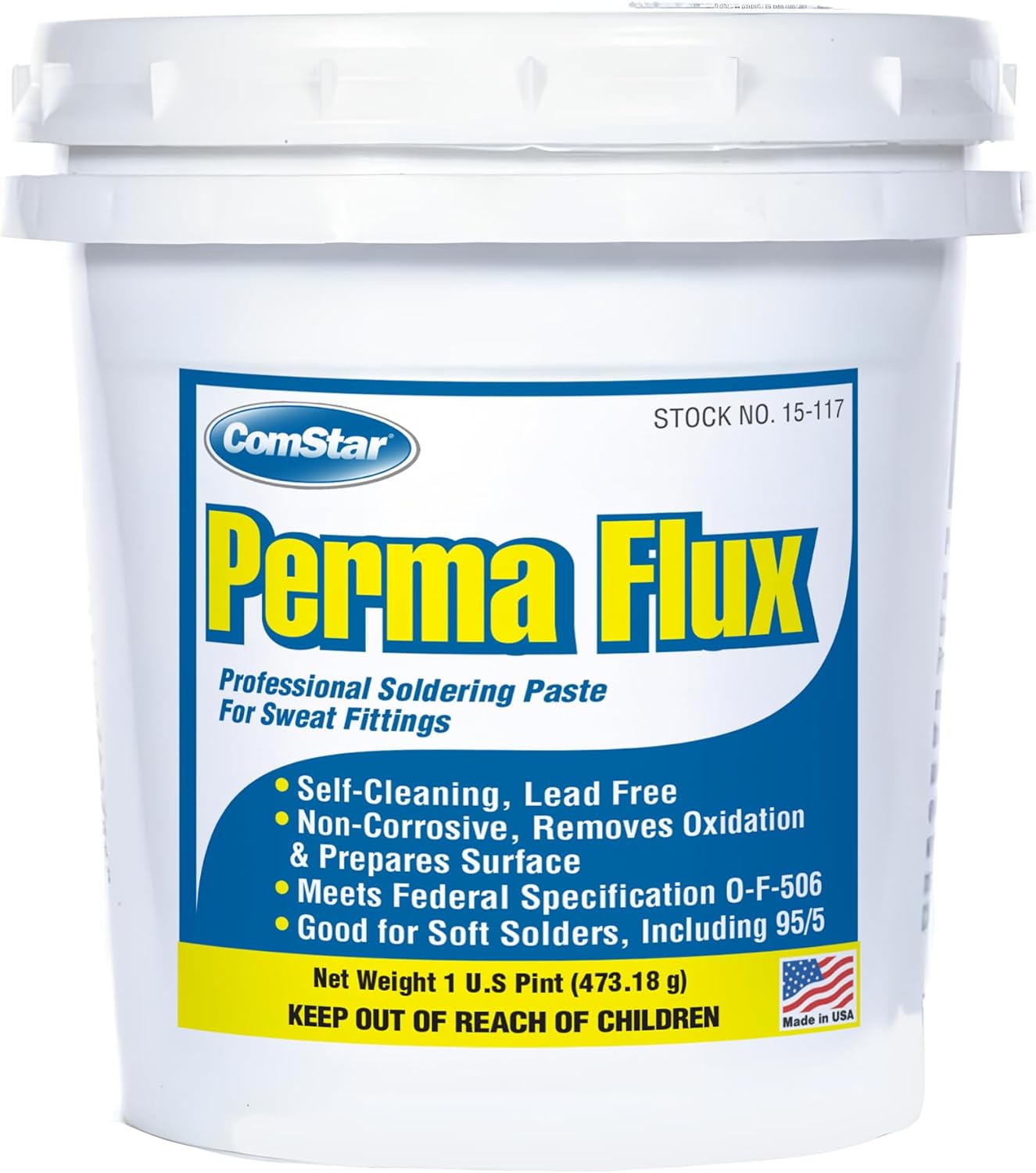 ComStar Perma Flux,16 Oz, Self-Cleaning Soldering Flux for Sweat Fittings, Non-Corrosive Paste for Strong, Leak-Proof Bonds, Lead-Free, Works w/Soft Solders like 95/5, Meets Fed Spec O-F-506 (15-117)