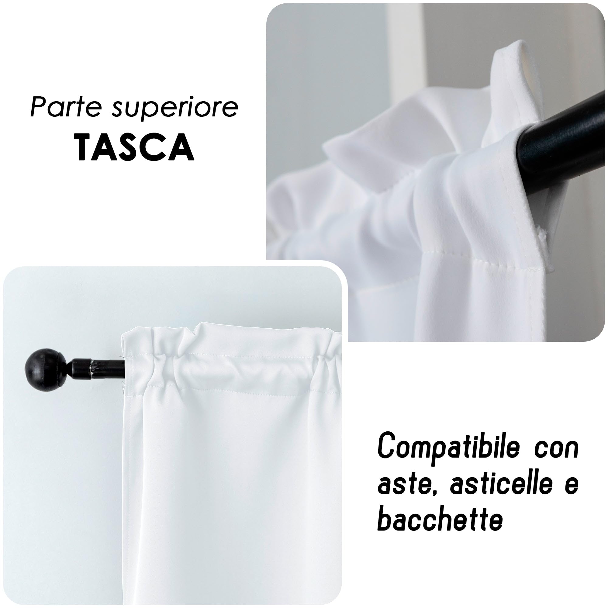 GIRASOLE HOME Coppia Tende Fiji Bianche Semi Oscuranti Termiche Morbide Tinta Unita 2 Pannelli da 55x220cm con Tasca, Bianco