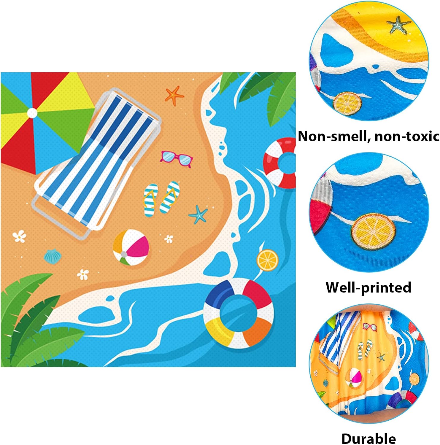 50 Pcs Summer Beach Party Napkins Beach Theme Birthday Disposable Paper Napkins Luncheon Napkins Supplies Decorations Favors for Summer Party