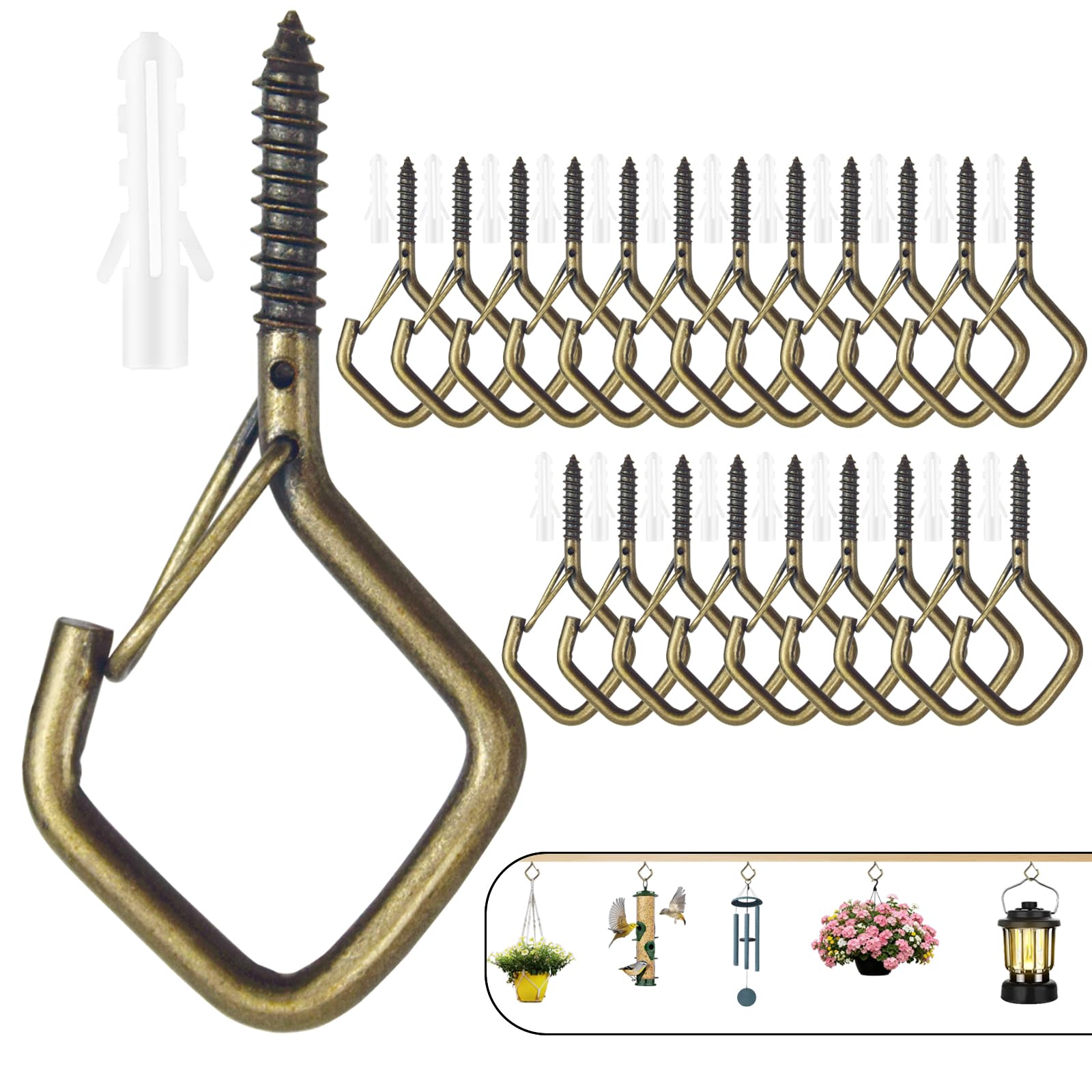Emiluil 22 PCS Metal Bronze Eye Screw Hooks for Hanging Heavy Duty.Windproof Ceiling Hooks for Hanging Plants,Cup,Wind Chime,Bird Feeders,Christmas String Lights at Indoor&Outdoor 2.2 Inch