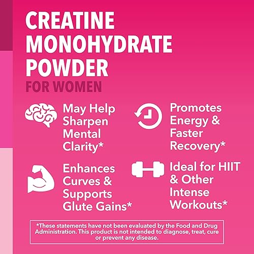 Miniatura 6 de Creatina para mujeres, formulada para mujeres, monohidrato de creatina micronizada de 0.11 onzas por porción para apoyar la energía, la masa