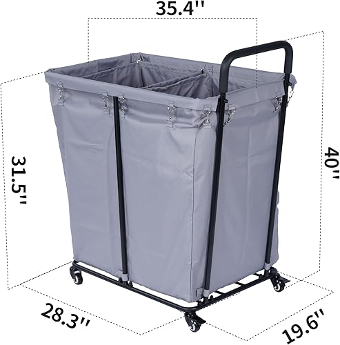 Miniatura 5 de Laundry Cart with Lockable Wheels 2 Section, 240L Large Capacity Commercial Laundry Sorter Rolling Laundry Cart with Sturdy Steel Frame and