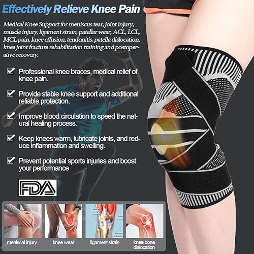 Miniatura 5 de Sireck Rodillera, rodillera profesional de compresión de rodilla con almohadilla de gel para rótula y estabilizadores laterales, compresión de