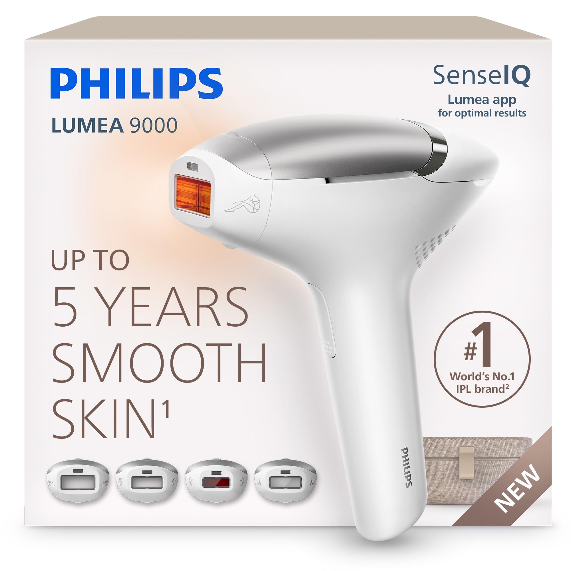 Philips Lumea 9000 IPL Hair Removal Device - Long-Lasting Salon-Like Laser Hair Removal Alternative, Easy Home Use, Medical Grade Safety, 4 Attachments for Body, Face, Bikini & Armpits, BRI903/02
