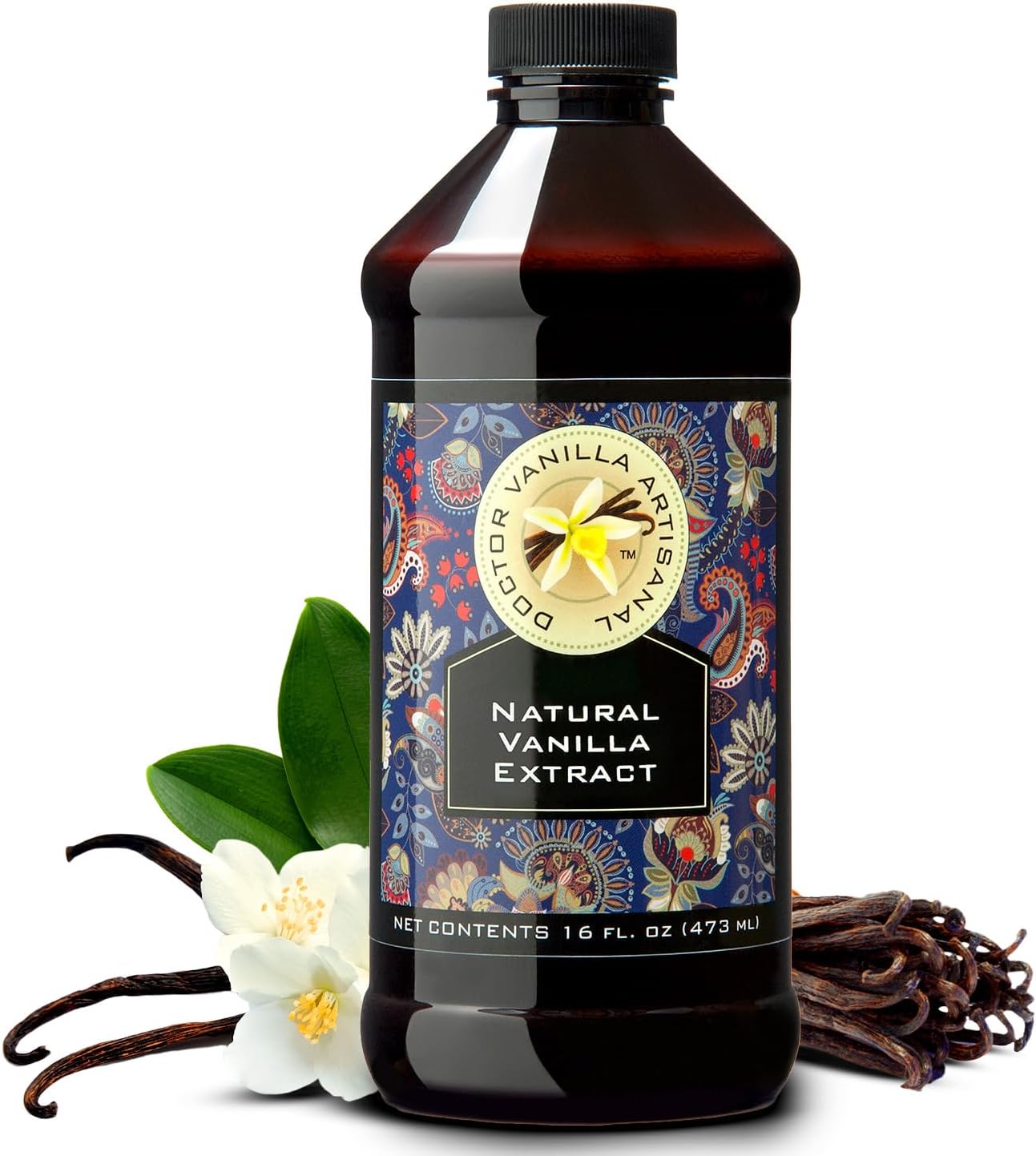 Natural Vanilla Extract, 16 fl oz - Madagascar Bourbon vanilla, kosher, sugar‑free, GMO‑free, gluten‑free, and additive‑free