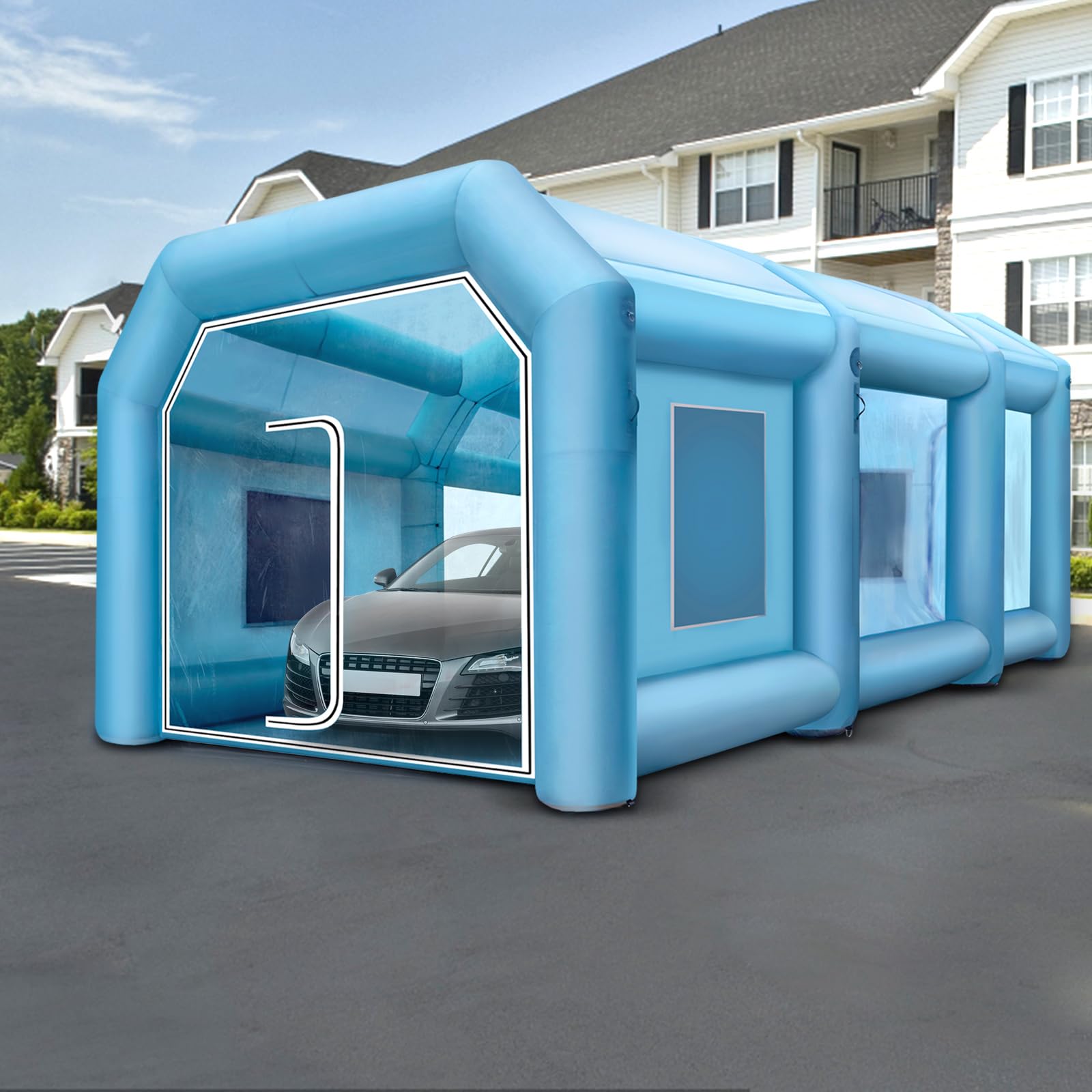 VEVOR Cabina di Verniciatura Gonfiabile 10 x 5 x 3,5 m, Cabina di Verniciatura Auto Gonfiabile, Cabina di Spruzzatura Gonfiabile, Cabina di Verniciatura per Auto Portatile per Tenda Parcheggio Auto
