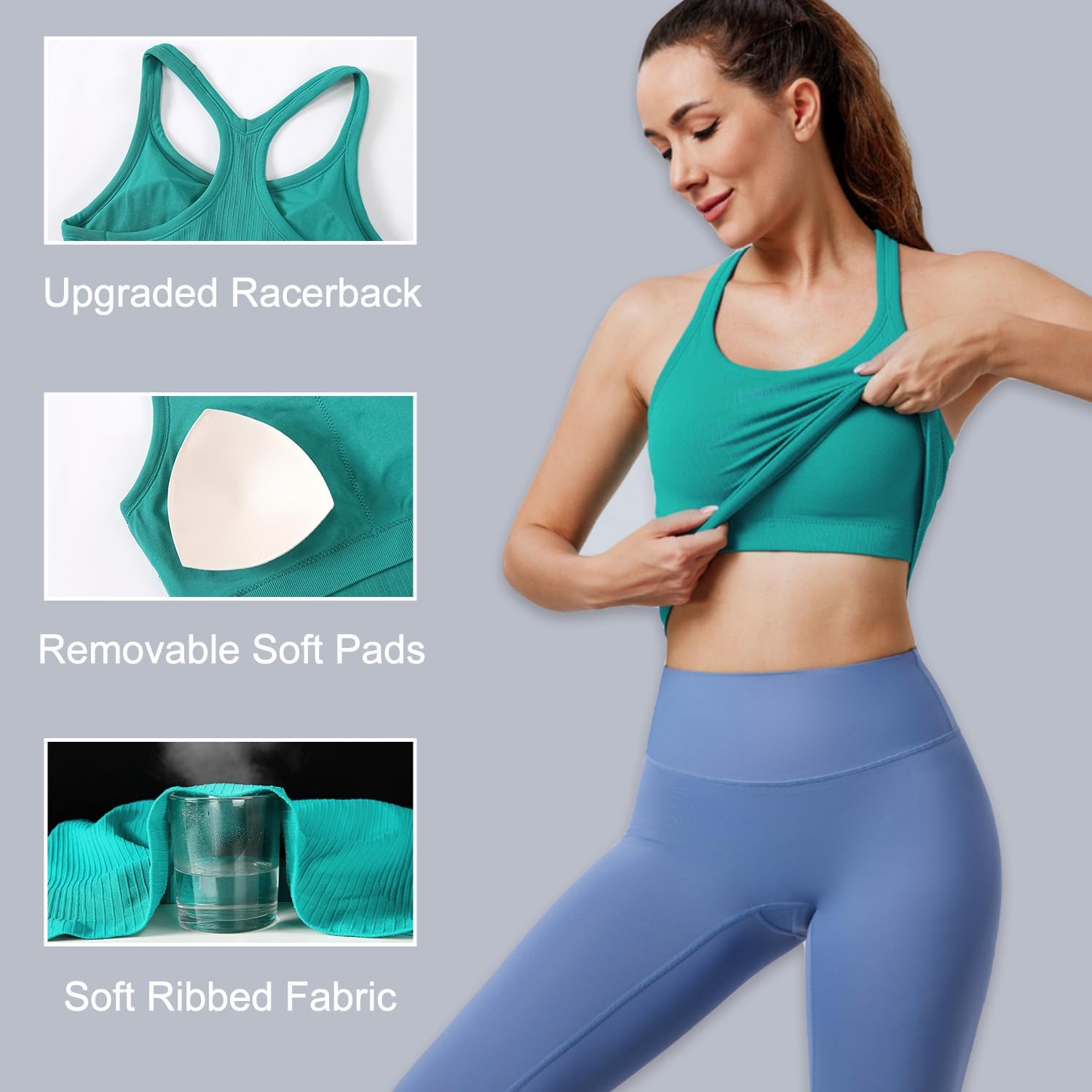 Evercute Women's 1/2/3 Pack Ribbed Workout Tank Tops with Built in Bra Racerback Seamless Crop Tank Tops Camisole Sport Tanks - Image 4